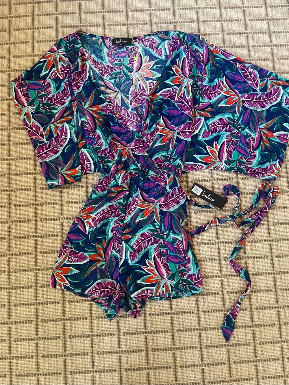 Lulu's Teal Purple Multi Floral Print Romper